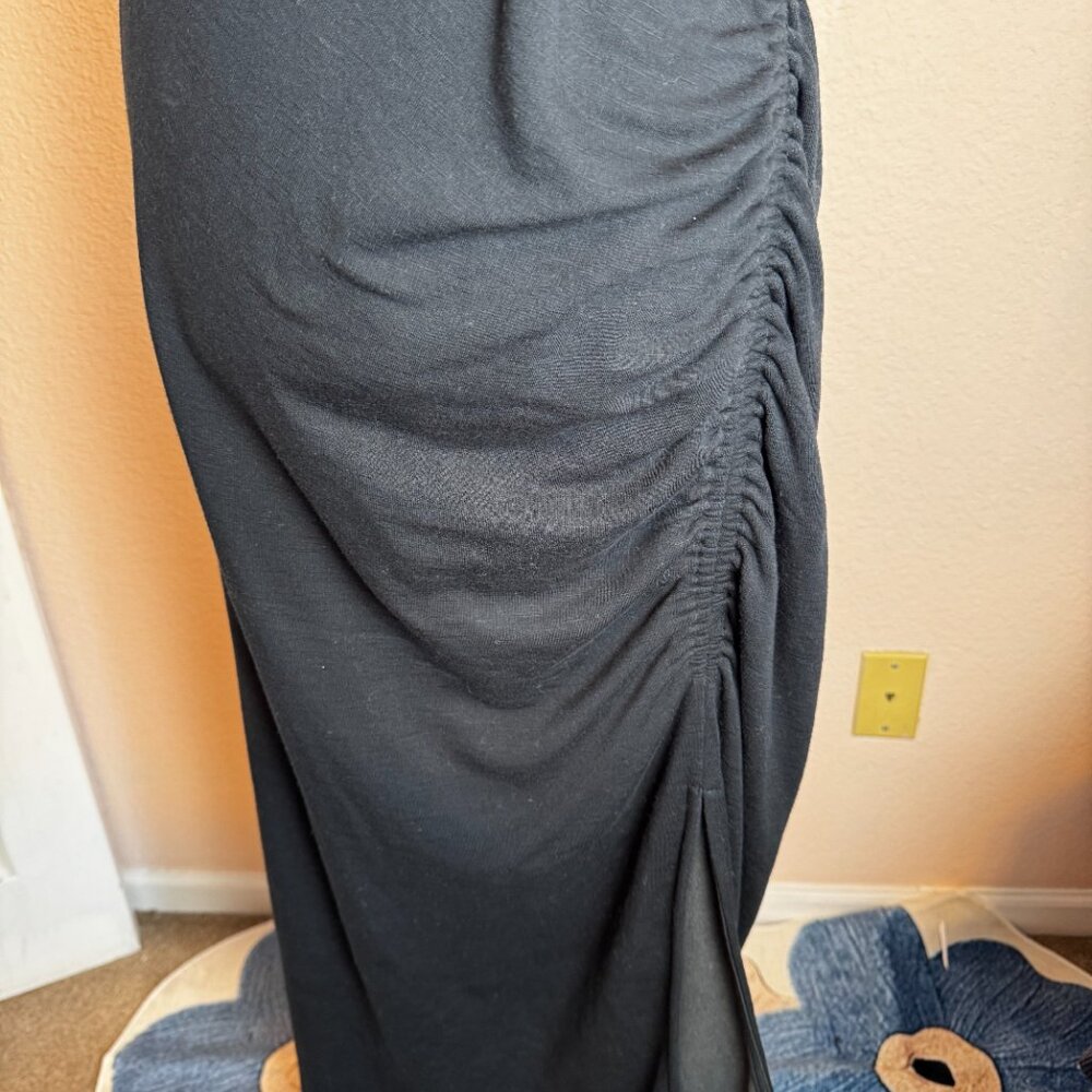 Anthropologie Daily Practice Mock Neck Ruched Sweatshirt Dress Large Black - Picture 2 of 8
